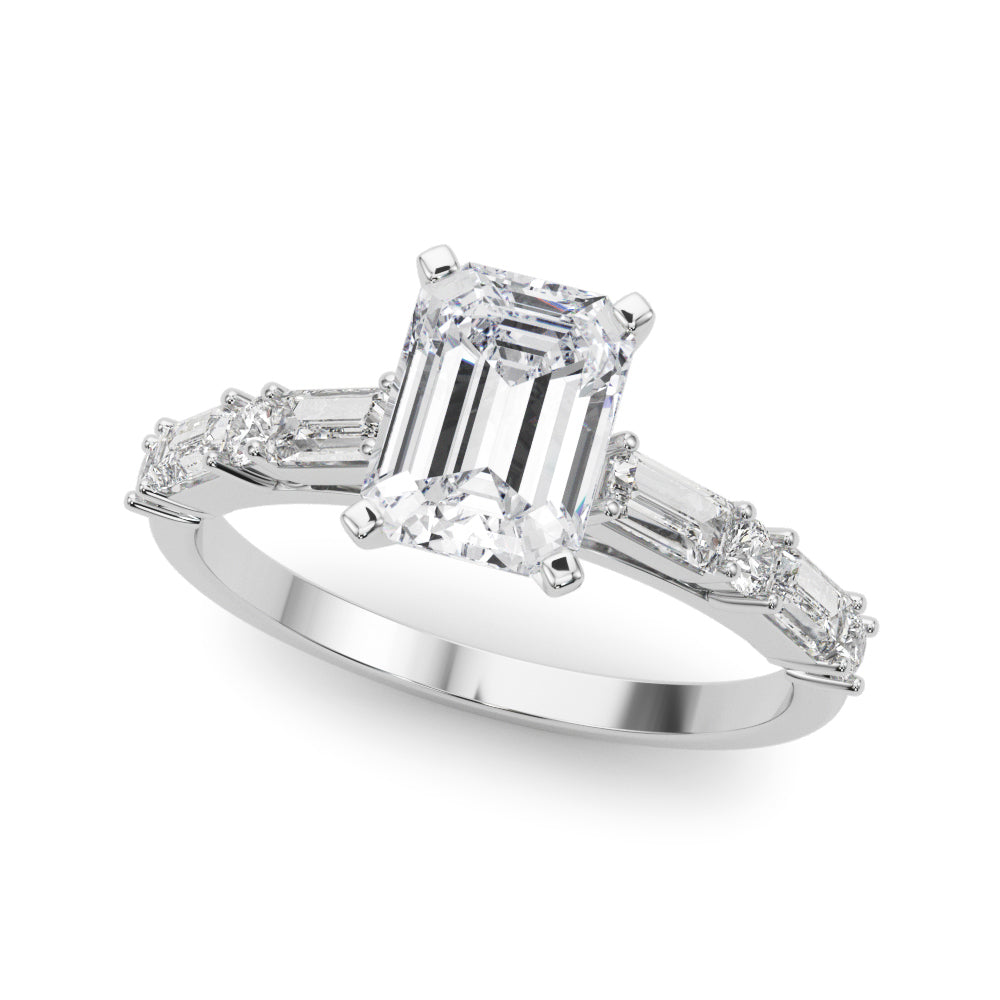 Platinum Radiant Solitaire with Side Baguettes and Channel Set Band