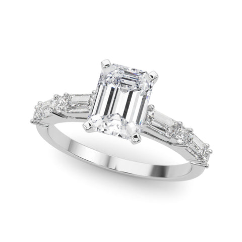 Platinum Radiant Solitaire with Side Baguettes and Channel Set Band