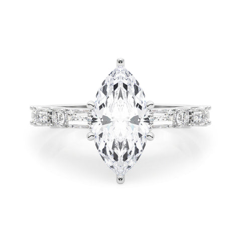 Platinum Marquise Solitaire with Side Baguettes and Channel Set Band
