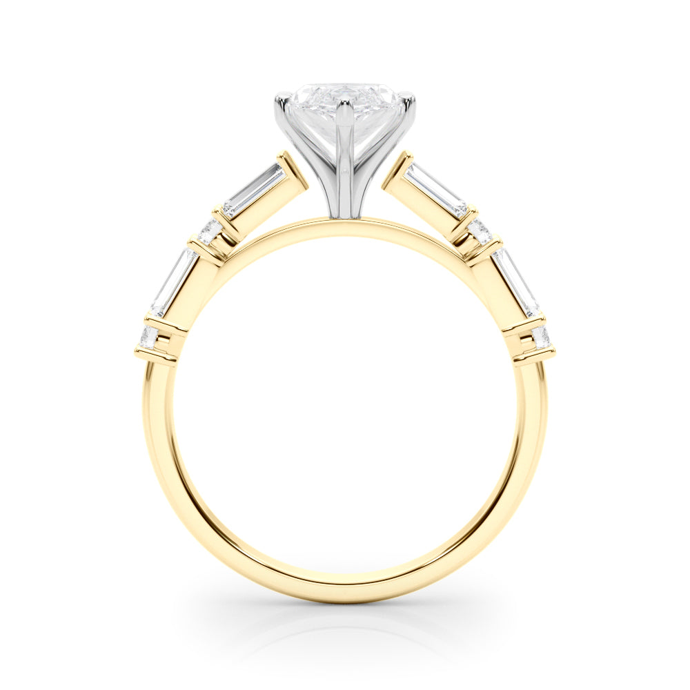 Yellow gold Marquise Solitaire with Side Baguettes and Channel Set Band