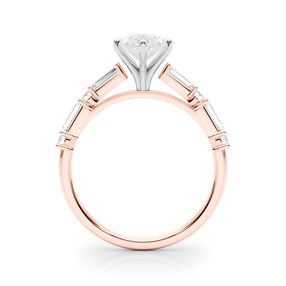 Rose gold Marquise Solitaire with Side Baguettes and Channel Set Band