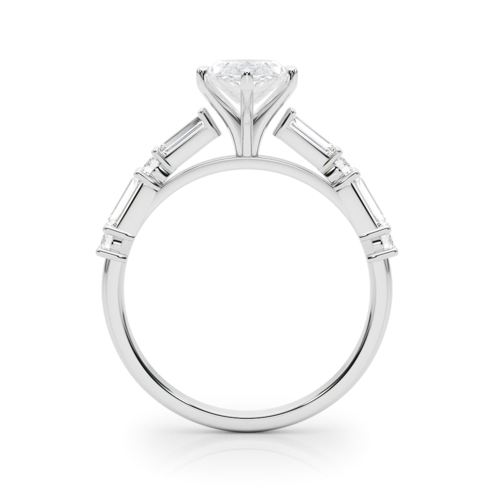 Silver Marquise Solitaire with Side Baguettes and Channel Set Band