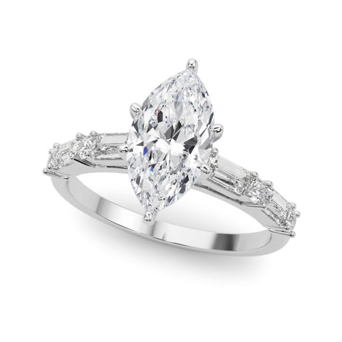 Platinum Marquise Solitaire with Side Baguettes and Channel Set Band