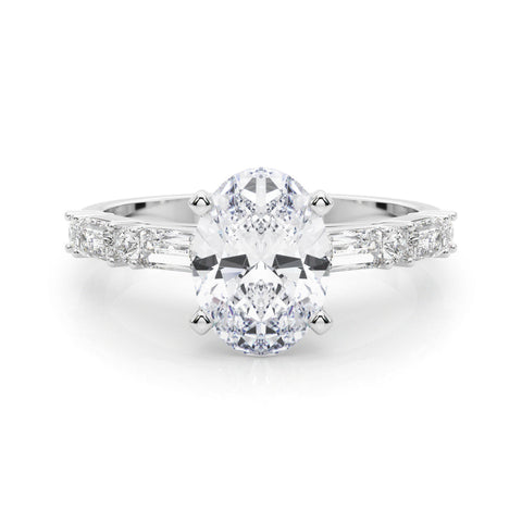White gold Oval Solitaire with Side Baguettes and Channel Set Band