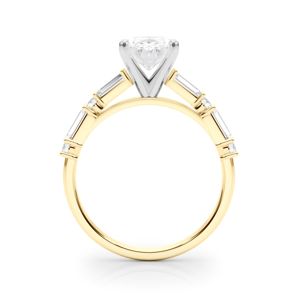 Yellow gold Oval Solitaire with Side Baguettes and Channel Set Band