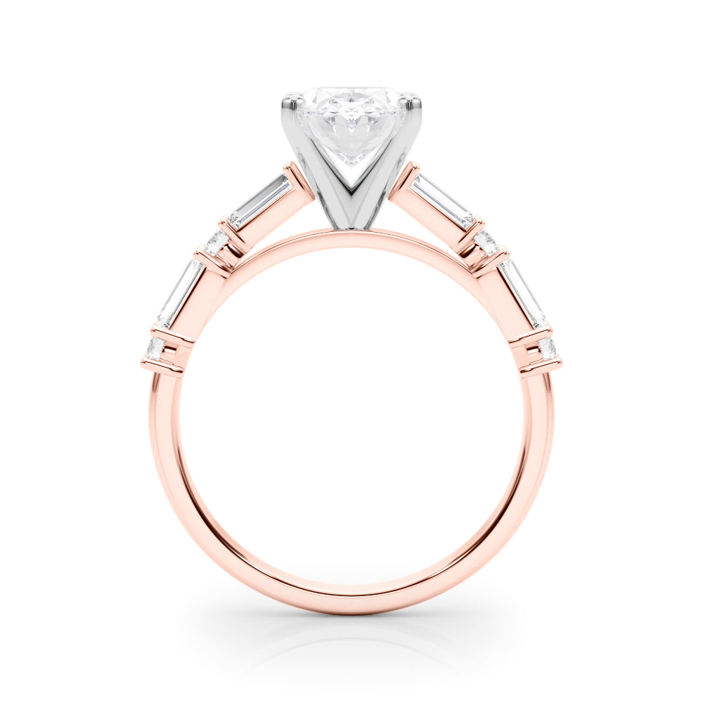 Rose gold Oval Solitaire with Side Baguettes and Channel Set Band