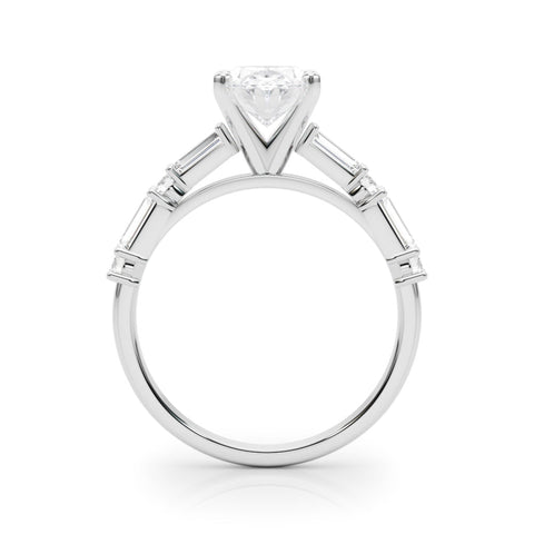 Platinum Oval Solitaire with Side Baguettes and Channel Set Band