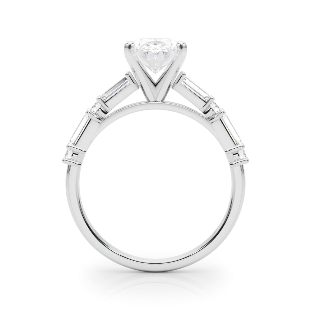 Platinum Oval Solitaire with Side Baguettes and Channel Set Band