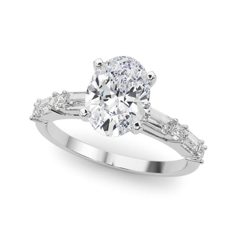 Platinum Oval Solitaire with Side Baguettes and Channel Set Band