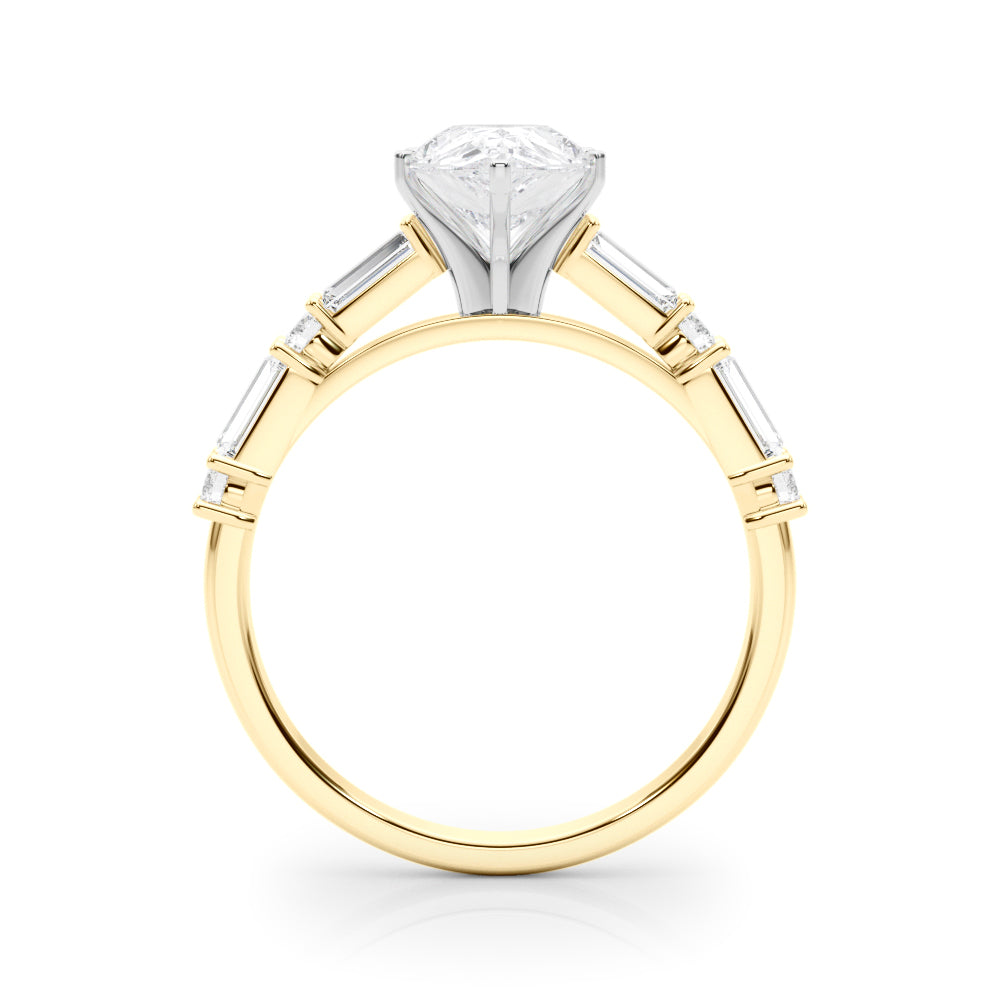 Yellow gold Pear Solitaire with Side Baguettes and Channel Set Band