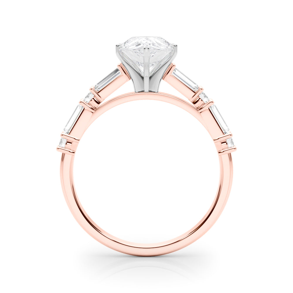 Rose gold Pear Solitaire with Side Baguettes and Channel Set Band