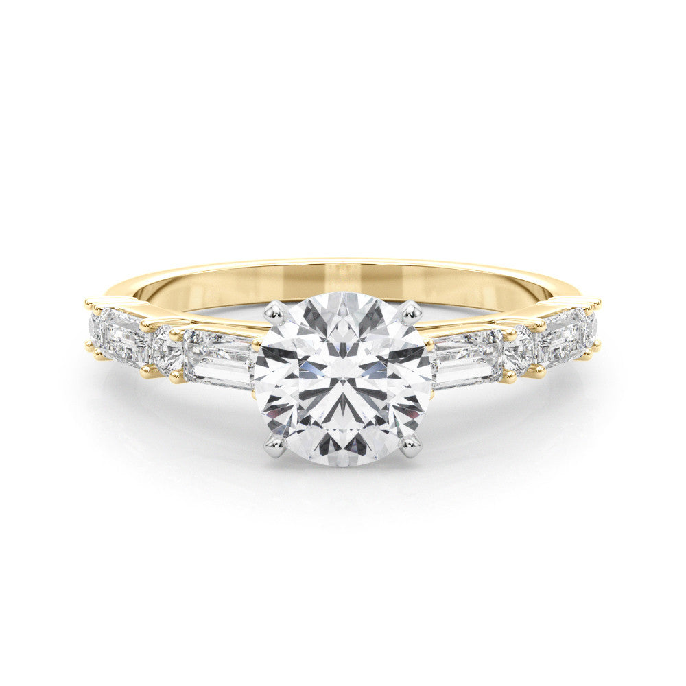 Yellow gold Heart Solitaire with Side Baguettes and Channel Set Band