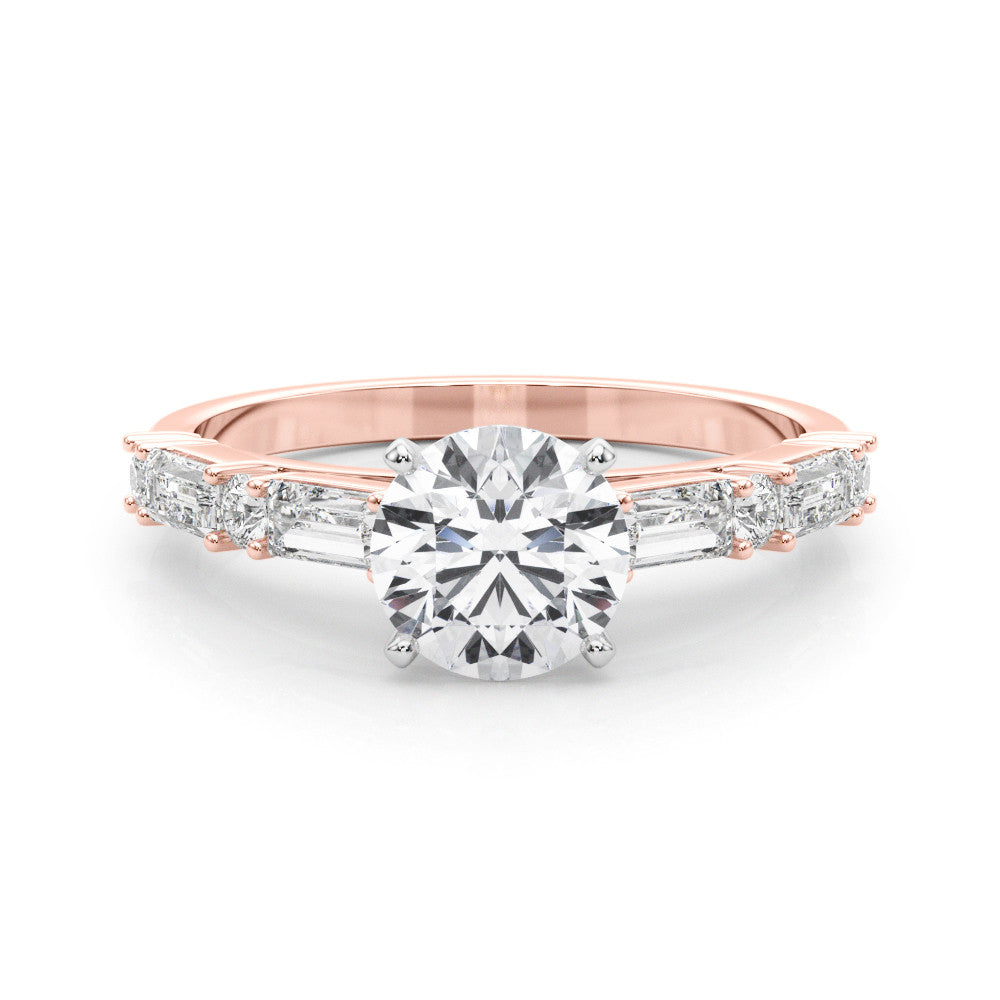 Rose gold Heart Solitaire with Side Baguettes and Channel Set Band