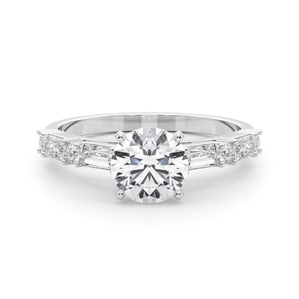 Platinum Heart Solitaire with Side Baguettes and Channel Set Band
