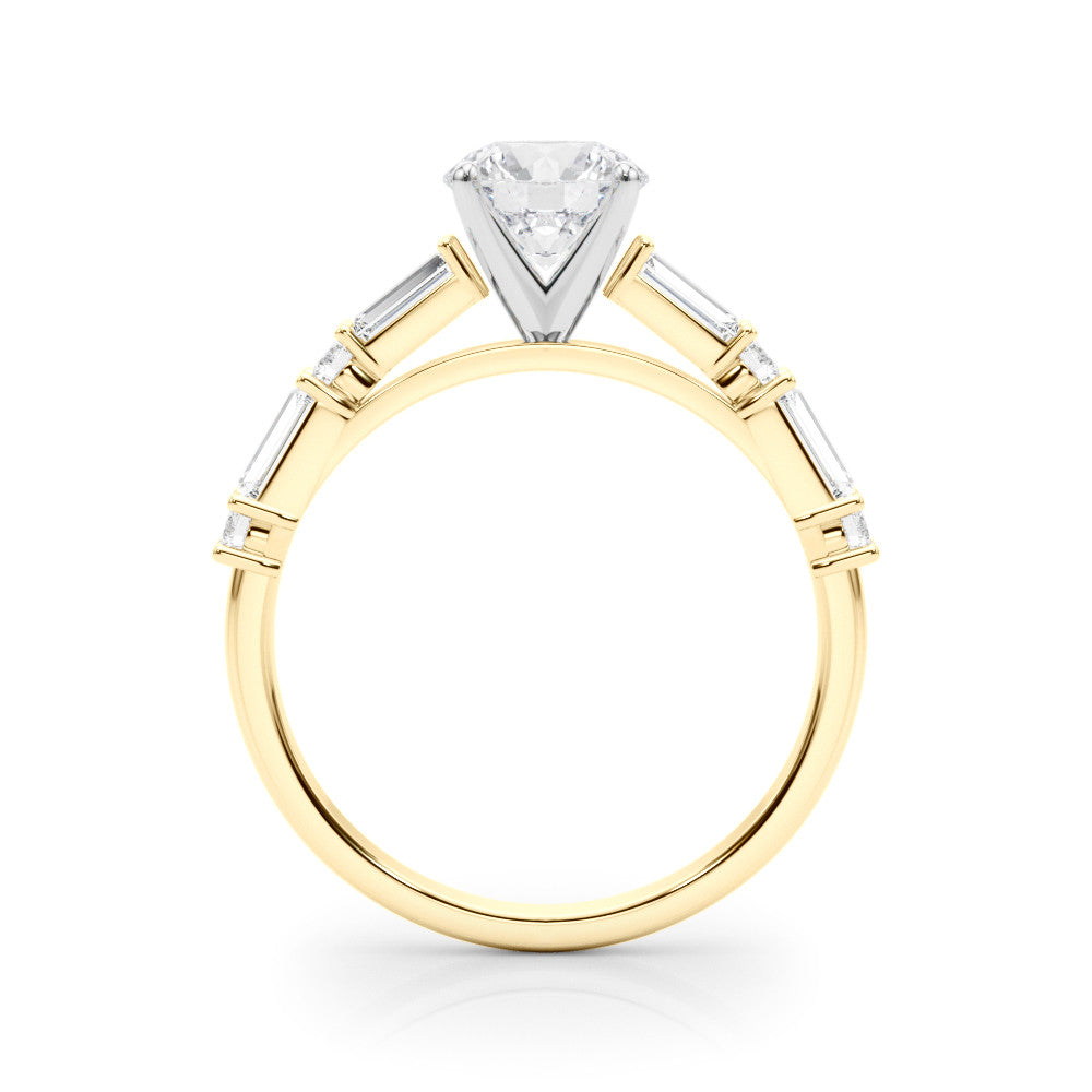 Yellow gold Heart Solitaire with Side Baguettes and Channel Set Band