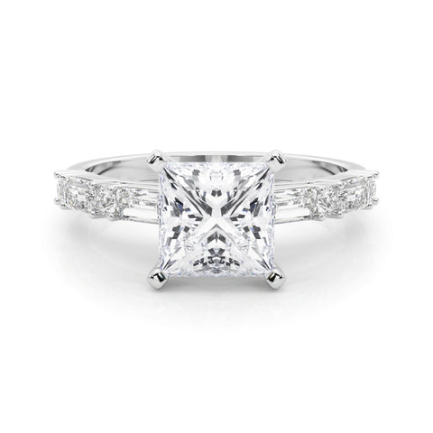 Platinum Princess Solitaire with Side Baguettes and Channel Set Band