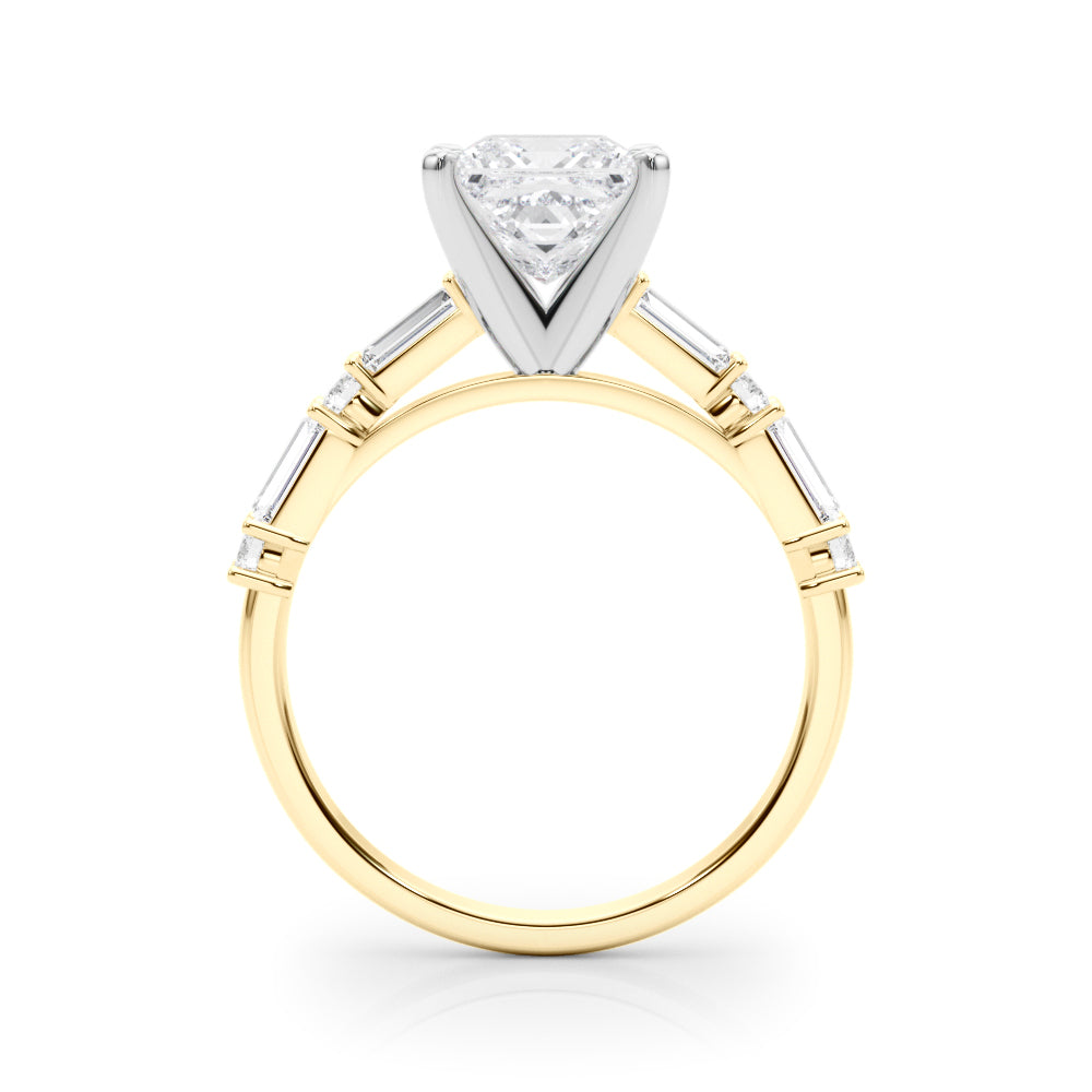 Yellow gold Princess Solitaire with Side Baguettes and Channel Set Band