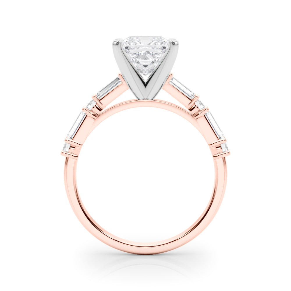 Rose gold Princess Solitaire with Side Baguettes and Channel Set Band