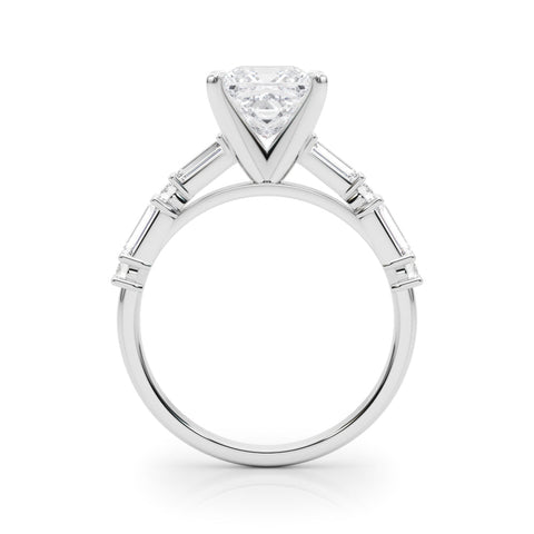 Platinum Princess Solitaire with Side Baguettes and Channel Set Band