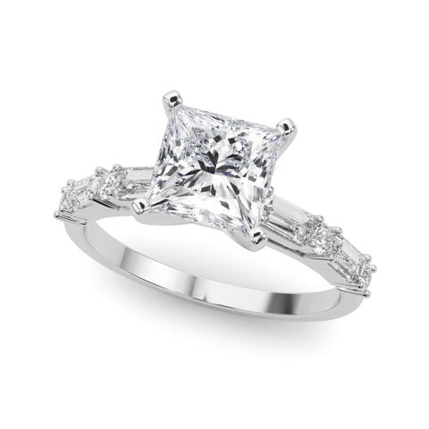 Platinum Princess Solitaire with Side Baguettes and Channel Set Band