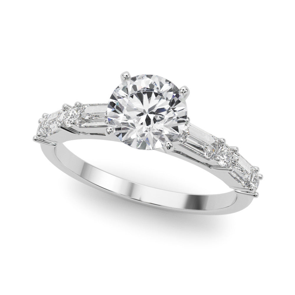 White gold Heart Solitaire with Side Baguettes and Channel Set Band