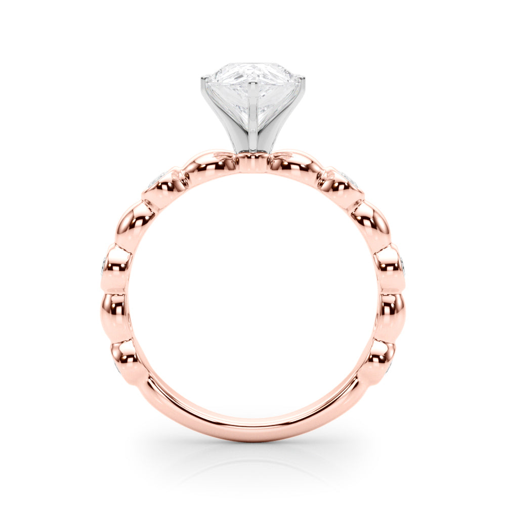 Rose gold Pear Solitaire Bezel-Set Diamond Ring with Beaded Band and Four-Prong Setting