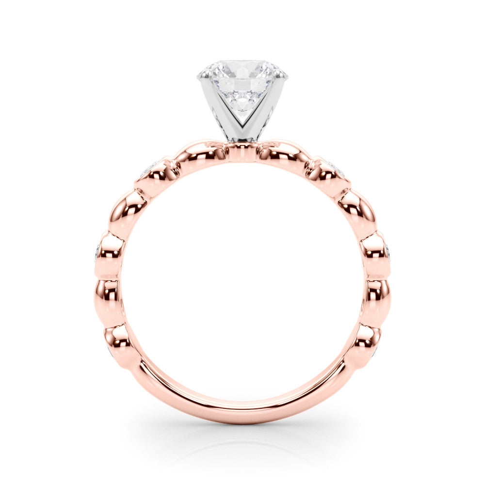 Rose gold Heart Solitaire Bezel-Set Diamond Ring with Beaded Band and Four-Prong Setting
