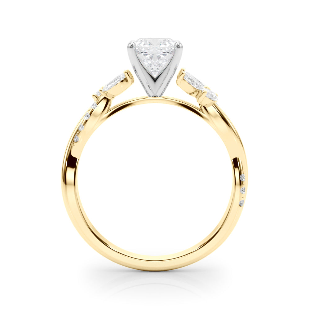 Yellow gold Cushion Diamond Floral Vine Solitaire Engagement Ring