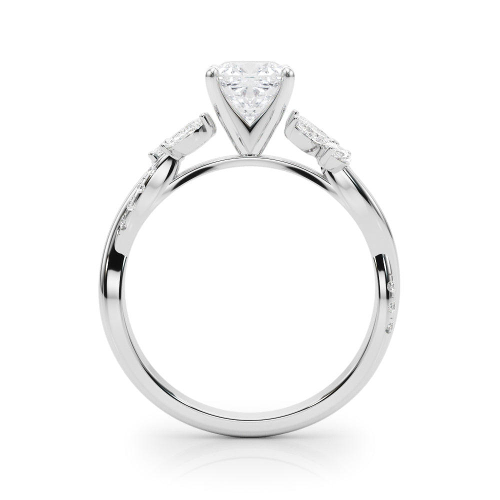 White gold Cushion Diamond Floral Vine Solitaire Engagement Ring