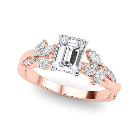 Rose gold Emerald Diamond Floral Vine Solitaire Engagement Ring