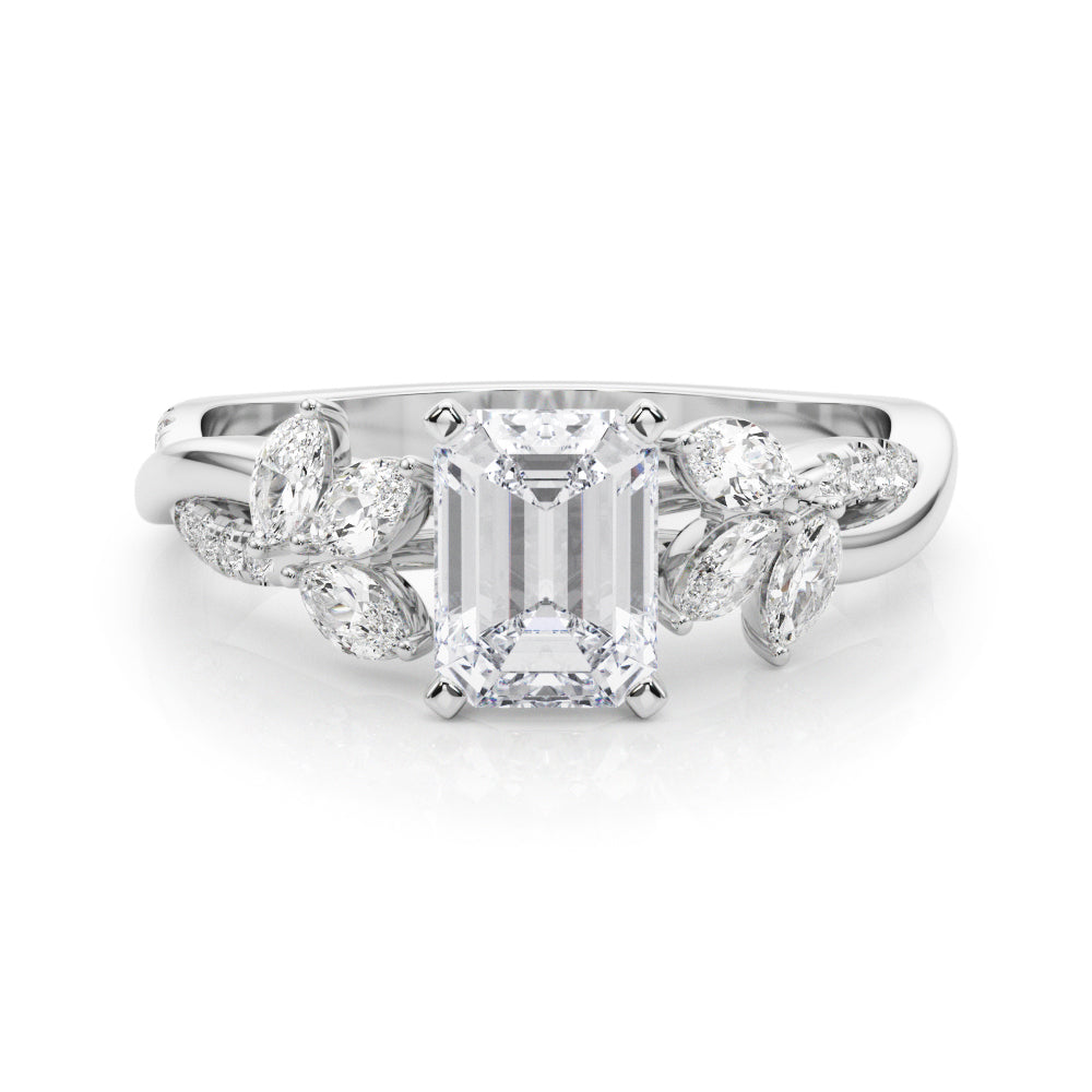 White gold Radiant Diamond Floral Vine Solitaire Engagement Ring