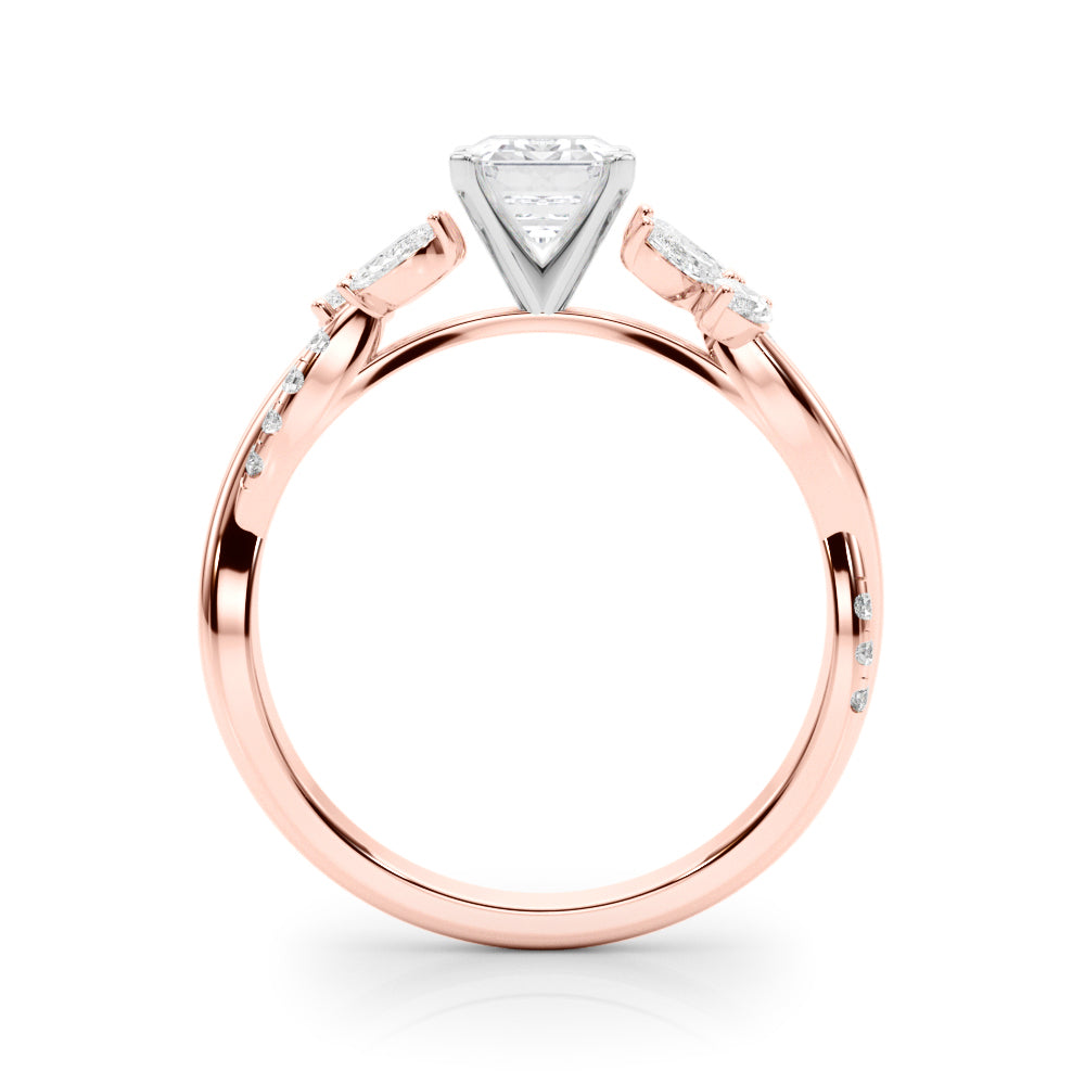Rose gold Emerald Diamond Floral Vine Solitaire Engagement Ring