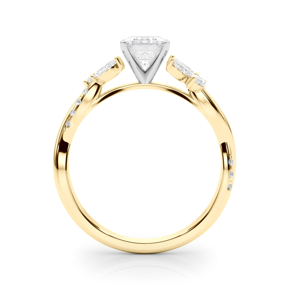 Yellow gold Emerald Diamond Floral Vine Solitaire Engagement Ring