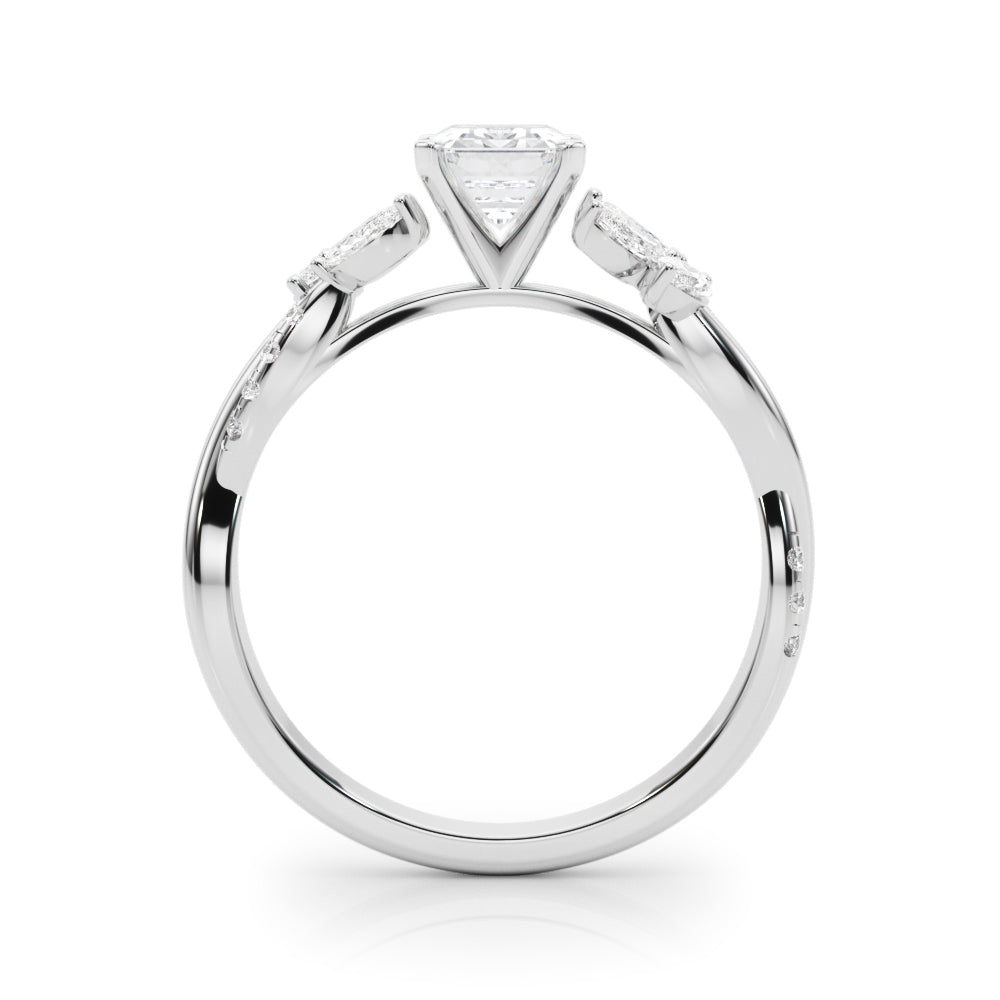 Silver Radiant Diamond Floral Vine Solitaire Engagement Ring