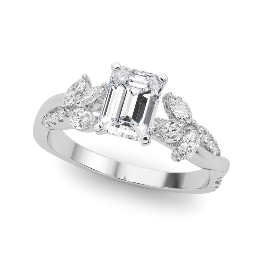 White gold Radiant Diamond Floral Vine Solitaire Engagement Ring