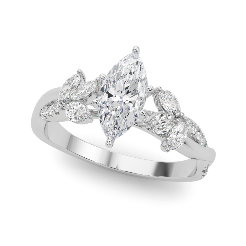 Platinum Marquise Diamond Floral Vine Solitaire Engagement Ring