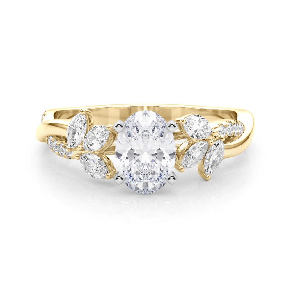 Yellow gold Oval Diamond Floral Vine Solitaire Engagement Ring