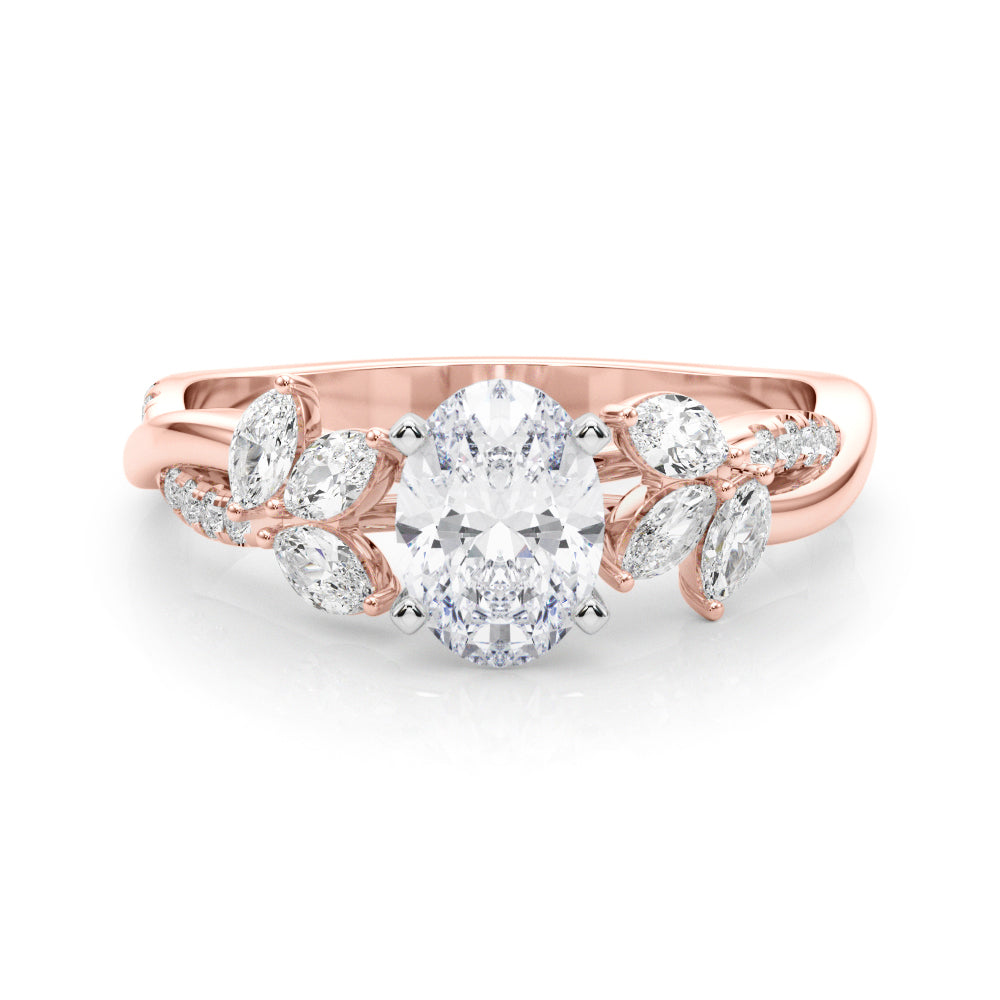 Rose gold Oval Diamond Floral Vine Solitaire Engagement Ring