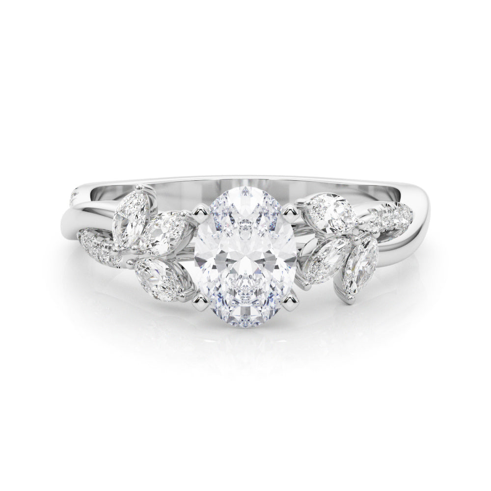 Platinum Oval Diamond Floral Vine Solitaire Engagement Ring