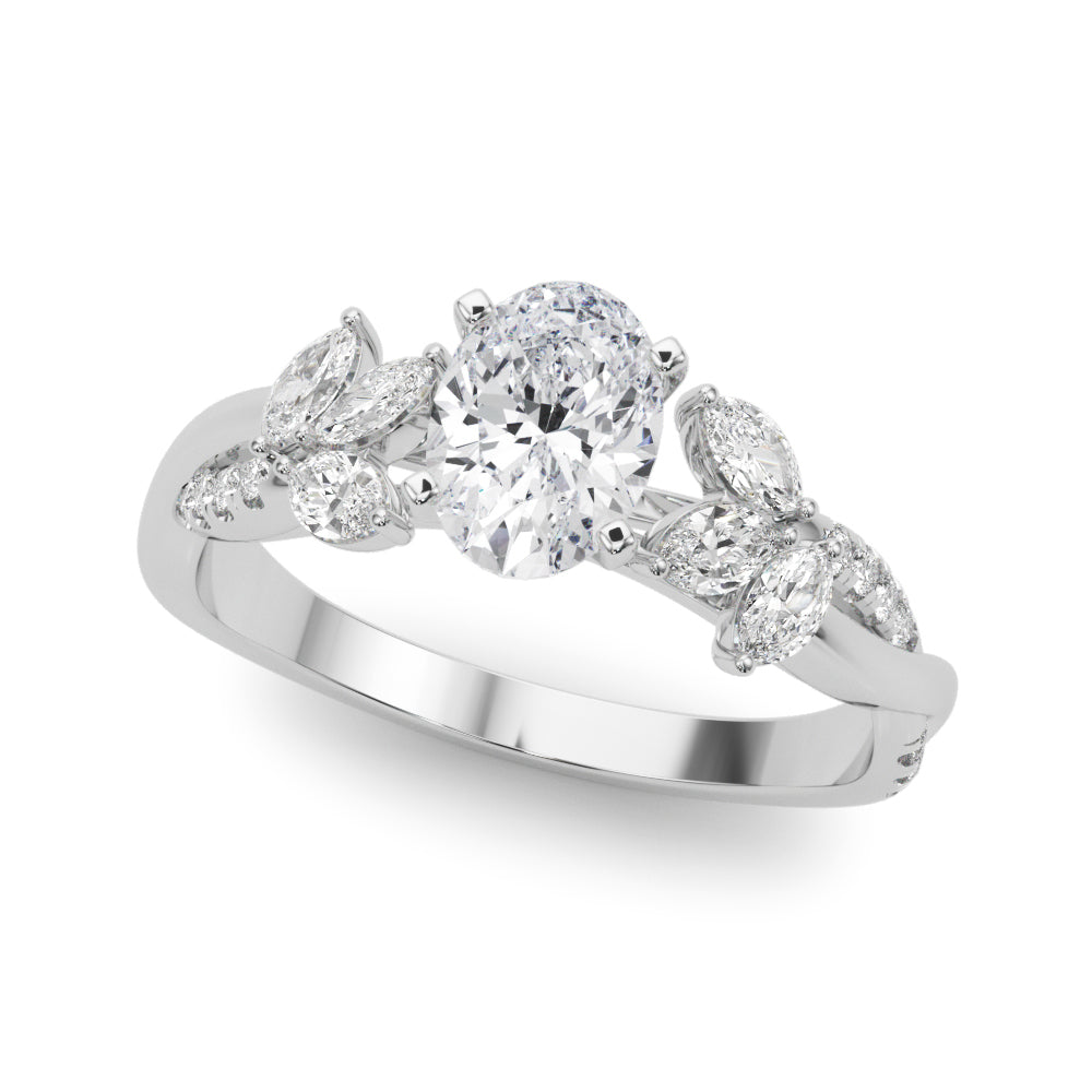 Platinum Oval Diamond Floral Vine Solitaire Engagement Ring