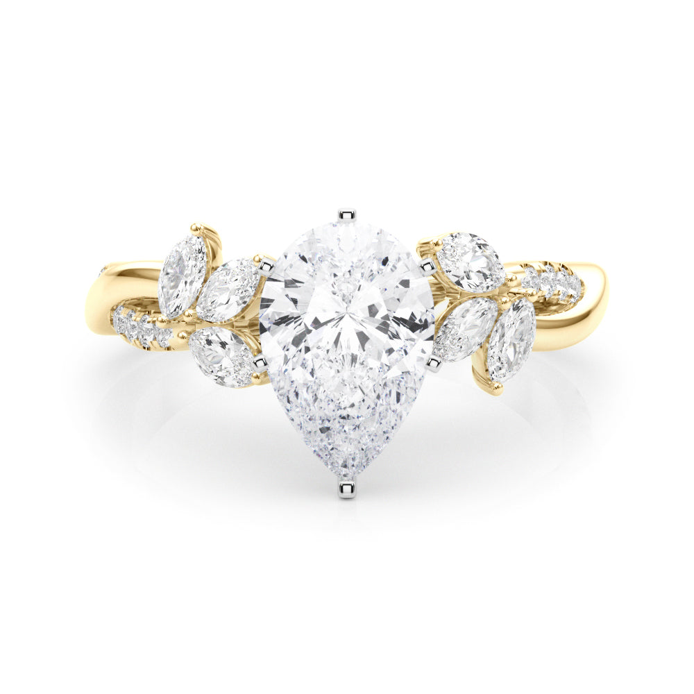 Yellow gold Pear Diamond Floral Vine Solitaire Engagement Ring