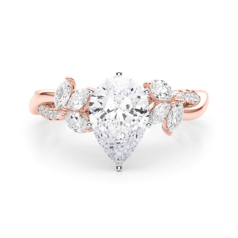 Rose gold Pear Diamond Floral Vine Solitaire Engagement Ring