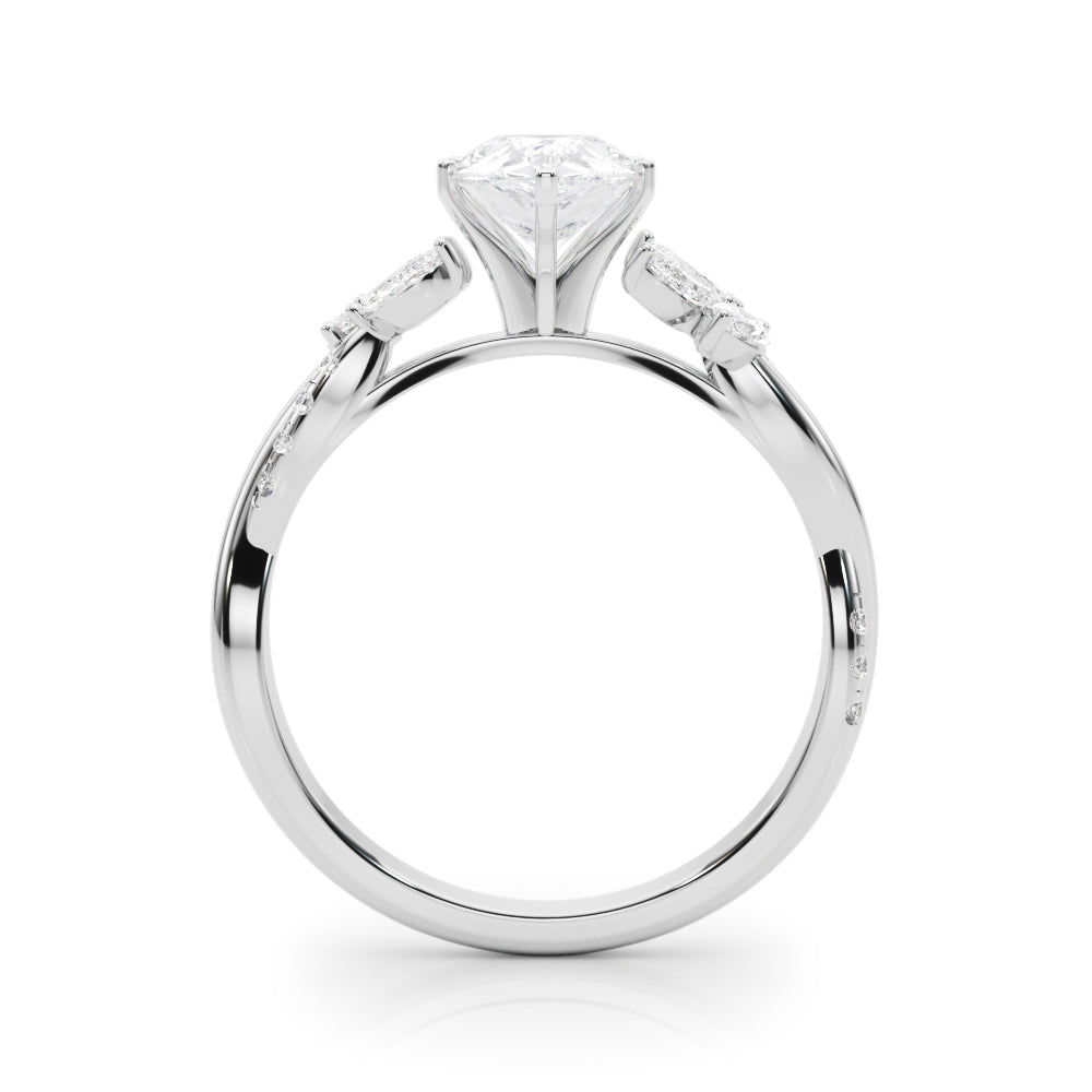 Platinum Pear Diamond Floral Vine Solitaire Engagement Ring