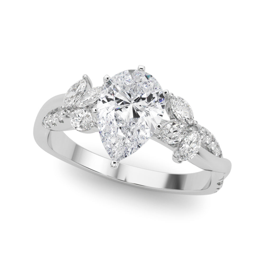 Platinum Pear Diamond Floral Vine Solitaire Engagement Ring
