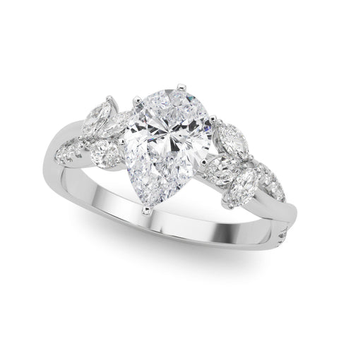 Platinum Pear Diamond Floral Vine Solitaire Engagement Ring
