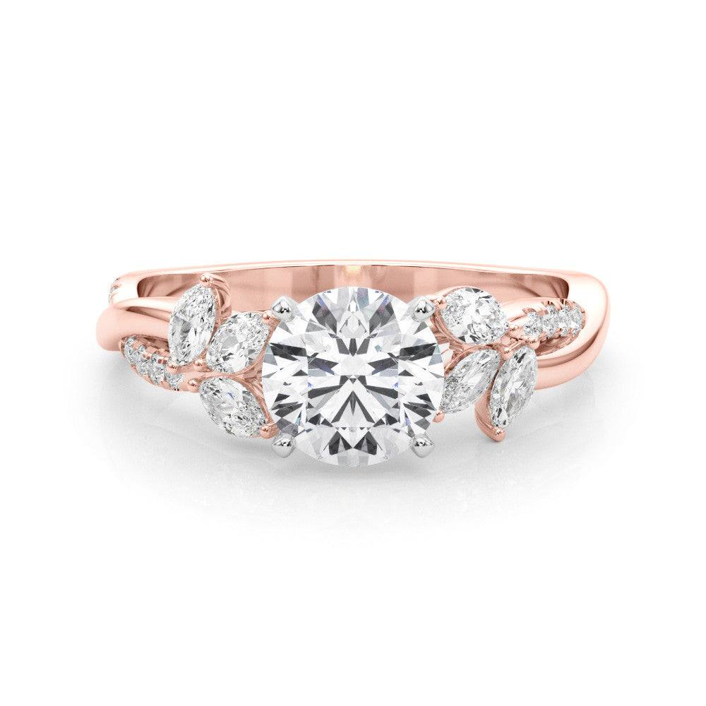 Rose gold Round Diamond Floral Vine Solitaire Engagement Ring