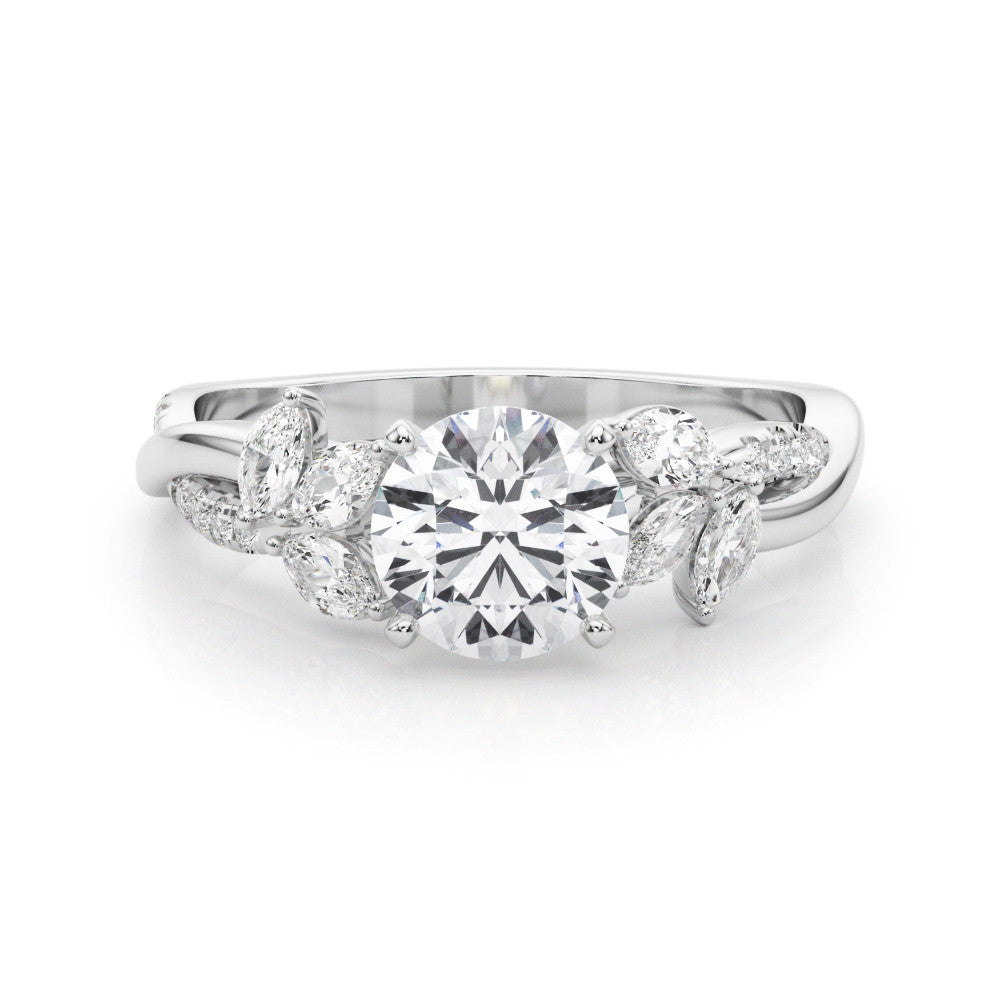 Platinum Round Diamond Floral Vine Solitaire Engagement Ring
