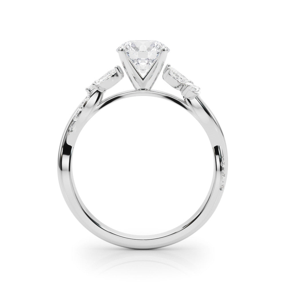 White gold Round Diamond Floral Vine Solitaire Engagement Ring