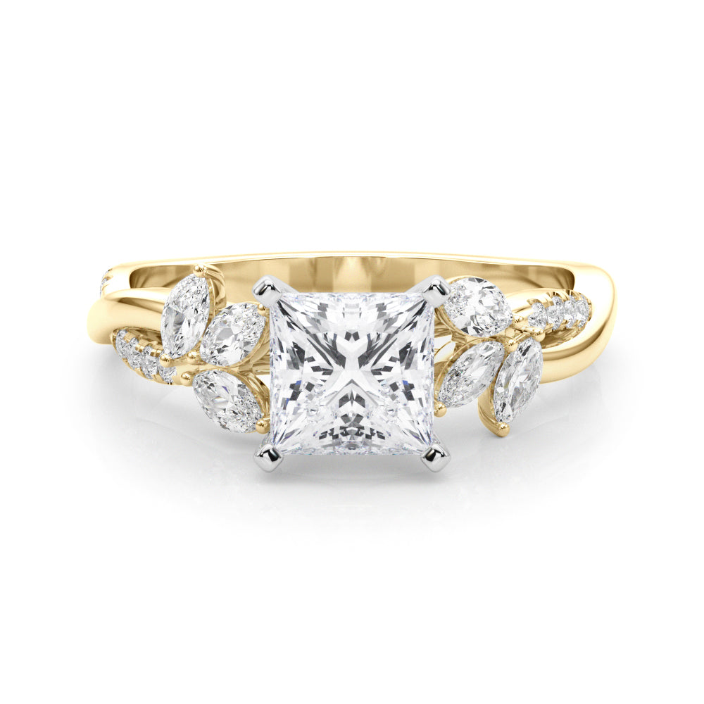 Yellow gold Princess Diamond Floral Vine Solitaire Engagement Ring