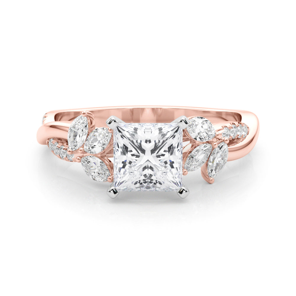 Rose gold Princess Diamond Floral Vine Solitaire Engagement Ring